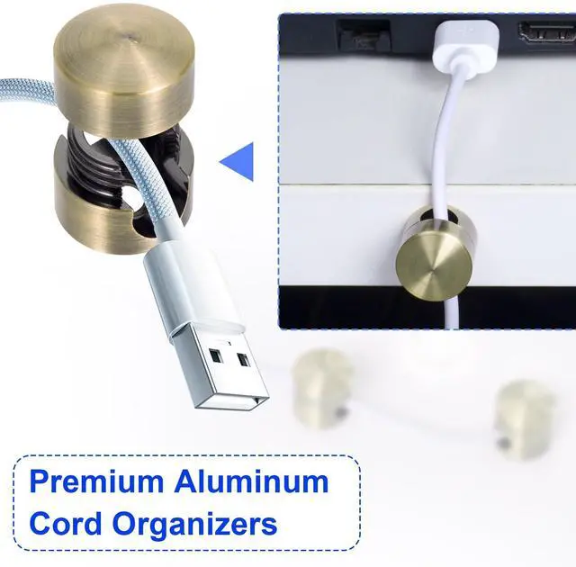 Alt view image 5 of 6 - 3 Sets Charger Holders for Cords, Antique Copper Color Adjustable Cable Anchor Holders, Adhesive Metal Cord Clips, Cable Management Wire Organizers for Desk, Office, Nightstand