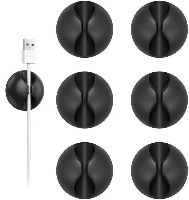 Main image of Cord Organizer, 6 Pack Black Charger Holder Cable Clips Wire Clips for Organizing Desk Nightstand Car Phone Charger
