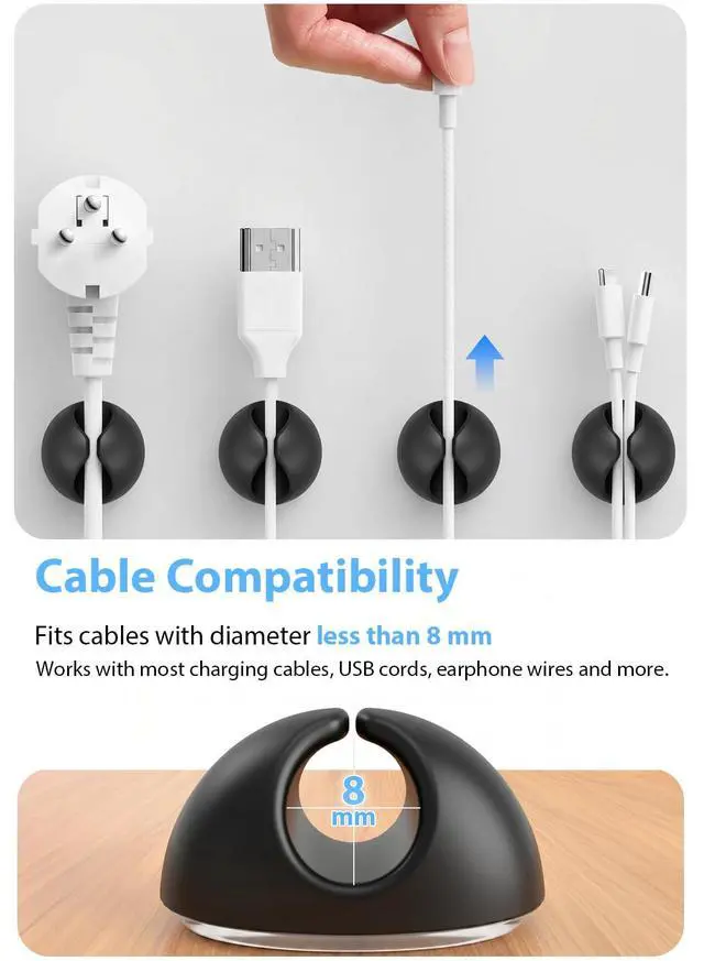 Alt view image 2 of 7 - Cord Organizer, 6 Pack Black Charger Holder Cable Clips Wire Clips for Organizing Desk Nightstand Car Phone Charger