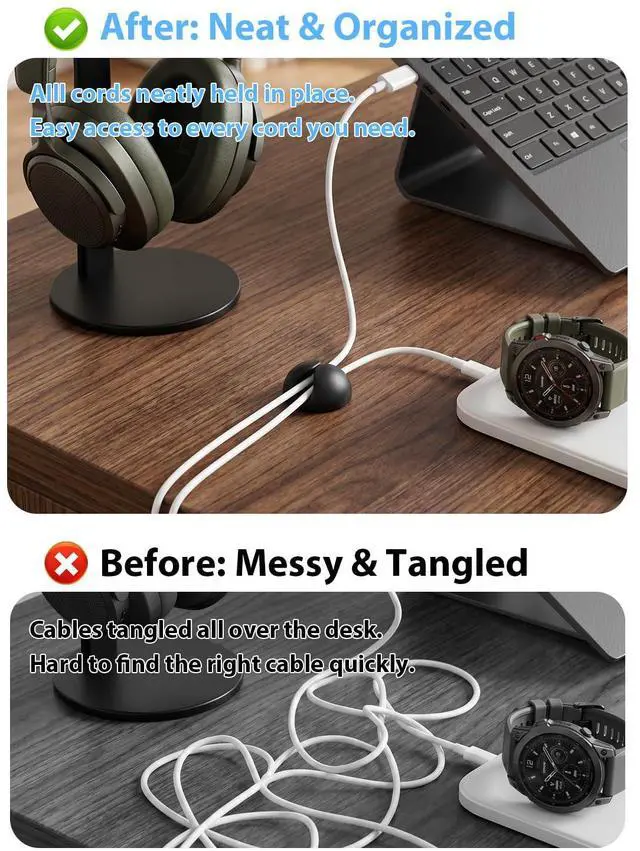 Alt view image 3 of 7 - Cord Organizer, 6 Pack Black Charger Holder Cable Clips Wire Clips for Organizing Desk Nightstand Car Phone Charger