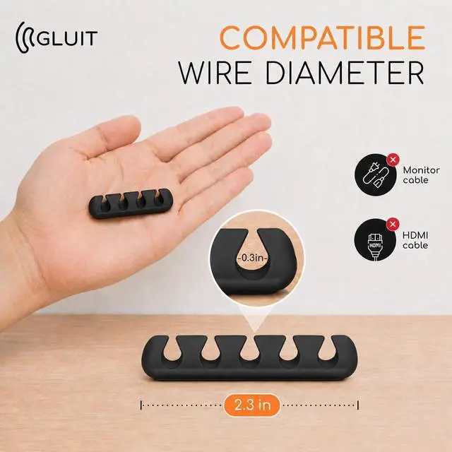 Alt view image 4 of 7 - Cord Organizer for Desk, Cable Holder for Nightstand, Charger Organizer, Adhesive Desktop Wire Clips, Multislot Cable Management, Table Organizer Accessories - 5 Pack, 15 Slots, Black