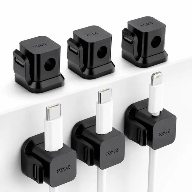 Main image of 6 Pack Cable Clips, No-Slip Secure Lock Cord Holder for Desk, Adhesive Cable Organizer for USB-C, Lightning & Charging Cables (Black)
