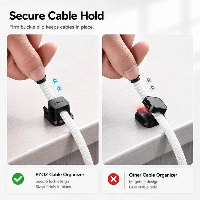 Alt view image 4 of 7 - 6 Pack Cable Clips, No-Slip Secure Lock Cord Holder for Desk, Adhesive Cable Organizer for USB-C, Lightning & Charging Cables (Black)