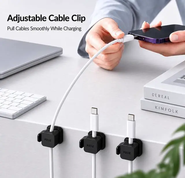 Alt view image 2 of 7 - 6 Pack Cable Clips, No-Slip Secure Lock Cord Holder for Desk, Adhesive Cable Organizer for USB-C, Lightning & Charging Cables (Black)