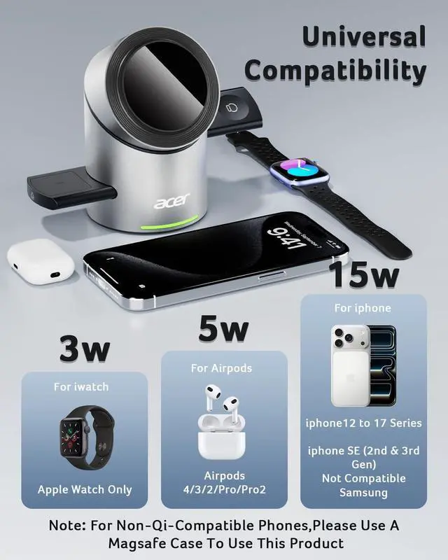 Alt view image 3 of 7 - Prime 3 in 1 Charging Station for Apple - Magnetic iPhone Wireless Charging Station, Magsafe Charger Stand for iPhone 17 16 15 14 13 12 - Apple Watch - Airpods Series (Charger & USB-C Included)
