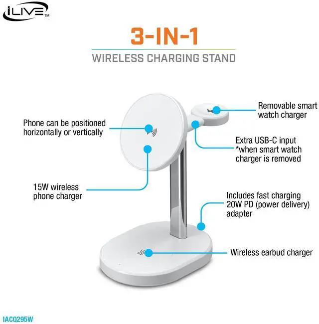 Alt view image 4 of 5 - 3-in-1 Wireless Charging Stand, IACQ295W