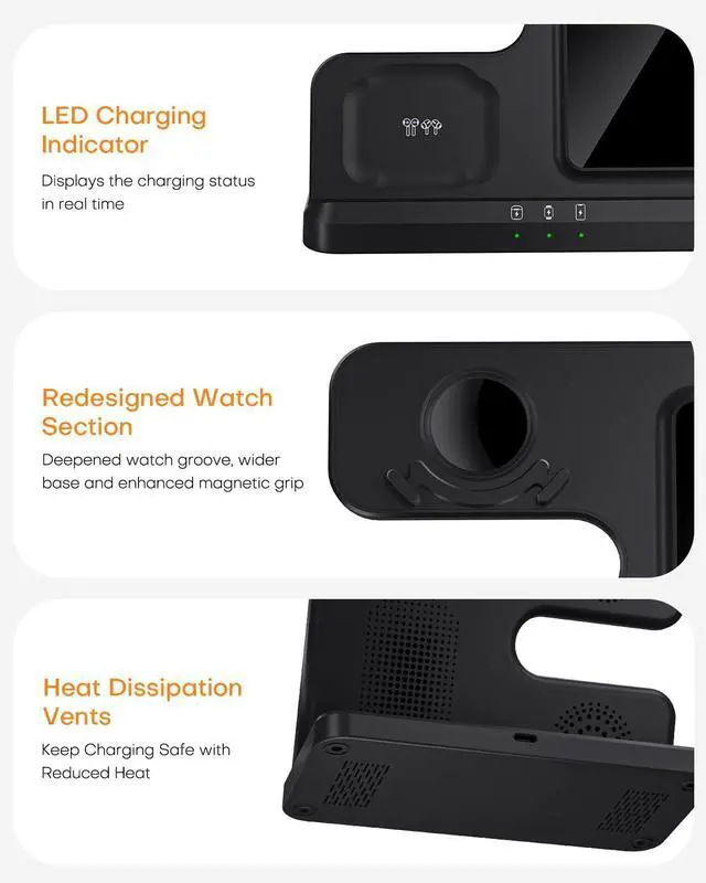Alt view image 3 of 6 - Wireless Charger for Samsung Charging Station: 3 in 1 Galaxy Watch Charger, Adapter Included, Black(2025 US Version)