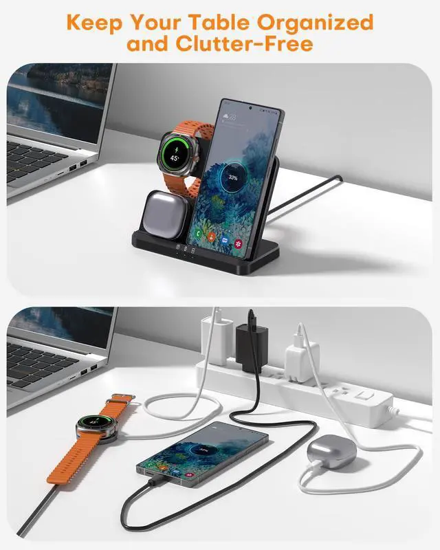 Alt view image 5 of 6 - Wireless Charger for Samsung Charging Station: 3 in 1 Galaxy Watch Charger, Adapter Included, Black(2025 US Version)