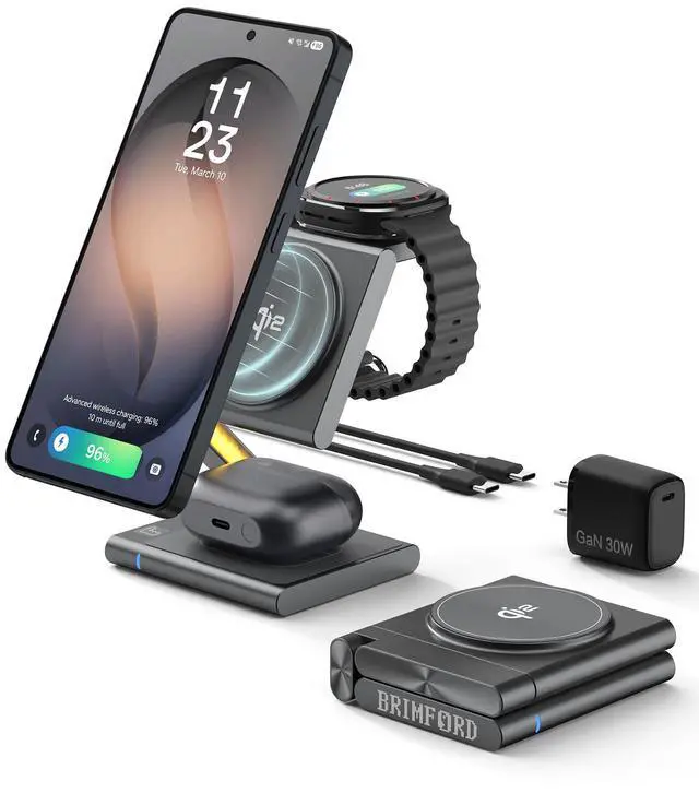 Main image of 4 in 1 Wireless Charging Station for Samsung, Foldable Aluminum Magnetic Charger with LED Light for Samsung Galaxy S25/Ultra/S24/S23/S22, Galaxy Watch 8/7/6/5, Galaxy Buds/Pro