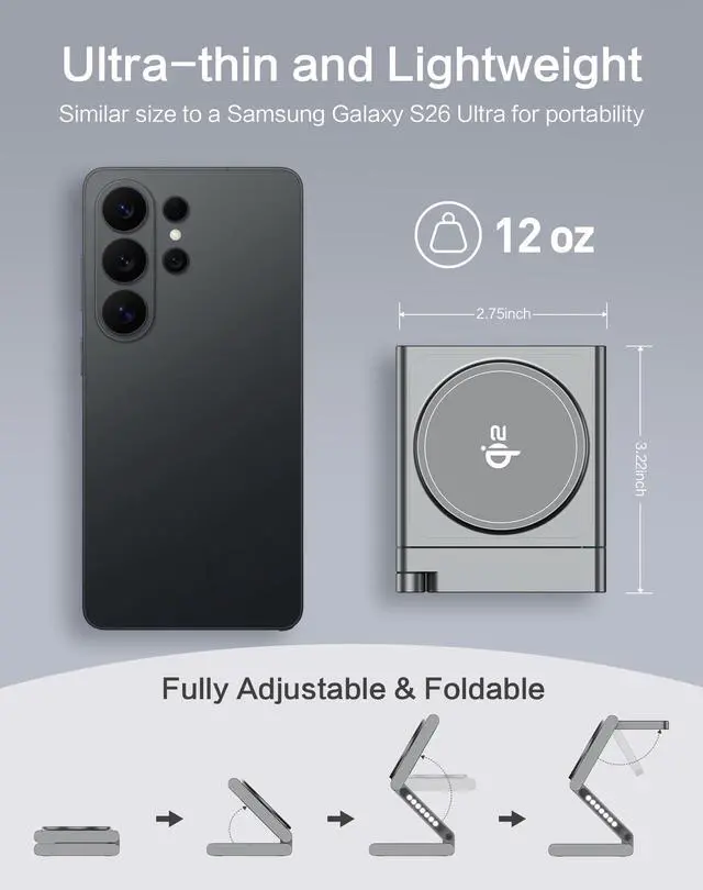 Alt view image 4 of 7 - 4 in 1 Wireless Charging Station for Samsung, Foldable Aluminum Magnetic Charger with LED Light for Samsung Galaxy S25/Ultra/S24/S23/S22, Galaxy Watch 8/7/6/5, Galaxy Buds/Pro