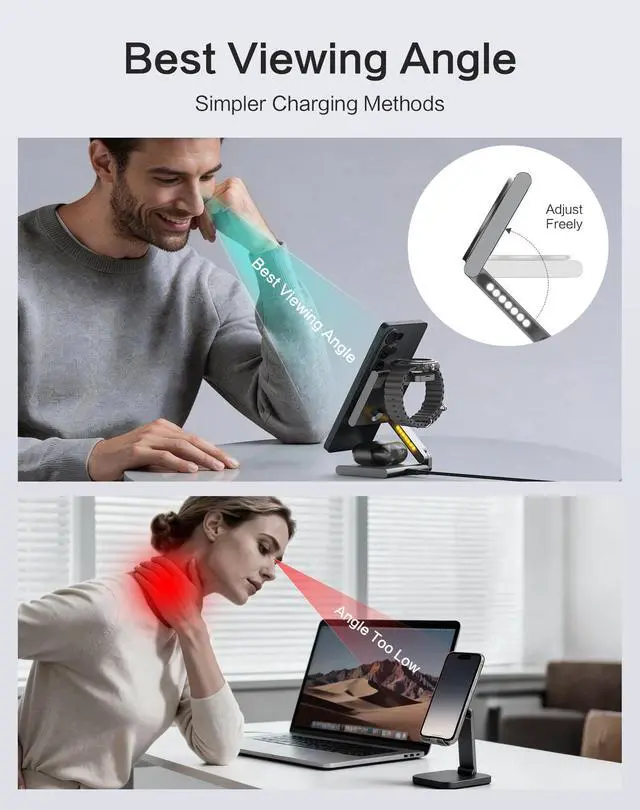 Alt view image 5 of 7 - 4 in 1 Wireless Charging Station for Samsung, Foldable Aluminum Magnetic Charger with LED Light for Samsung Galaxy S25/Ultra/S24/S23/S22, Galaxy Watch 8/7/6/5, Galaxy Buds/Pro