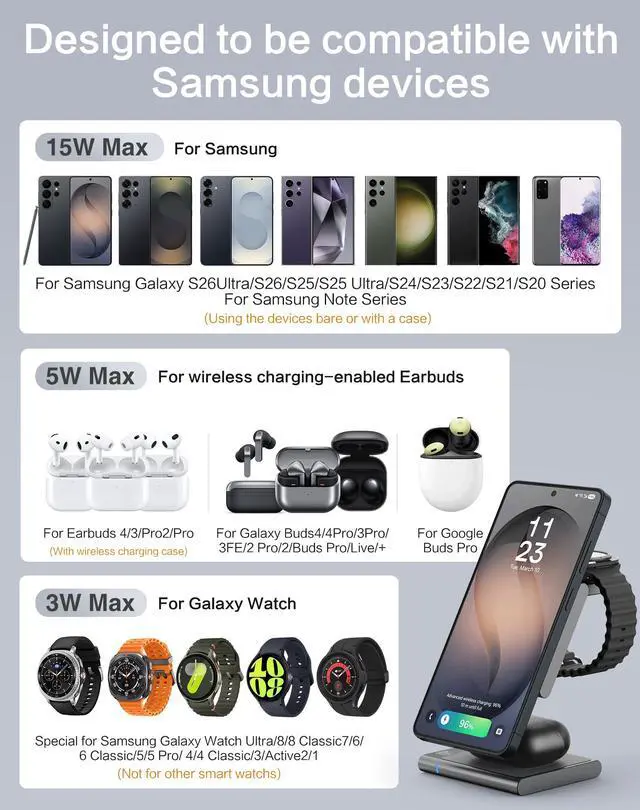 Alt view image 6 of 7 - 4 in 1 Wireless Charging Station for Samsung, Foldable Aluminum Magnetic Charger with LED Light for Samsung Galaxy S25/Ultra/S24/S23/S22, Galaxy Watch 8/7/6/5, Galaxy Buds/Pro