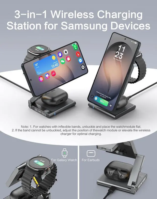 Alt view image 7 of 7 - 4 in 1 Wireless Charging Station for Samsung, Foldable Aluminum Magnetic Charger with LED Light for Samsung Galaxy S25/Ultra/S24/S23/S22, Galaxy Watch 8/7/6/5, Galaxy Buds/Pro