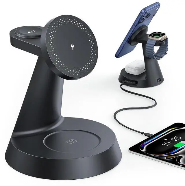 Main image of 4 in 1 Magnetic Wireless Charger with 20W Fast Retractable Cable for Apple Devices, Charging Station Designed for MagSafe Charger Stand with 45W Adapter for iPhone 17 16/Apple Watch/Earbuds