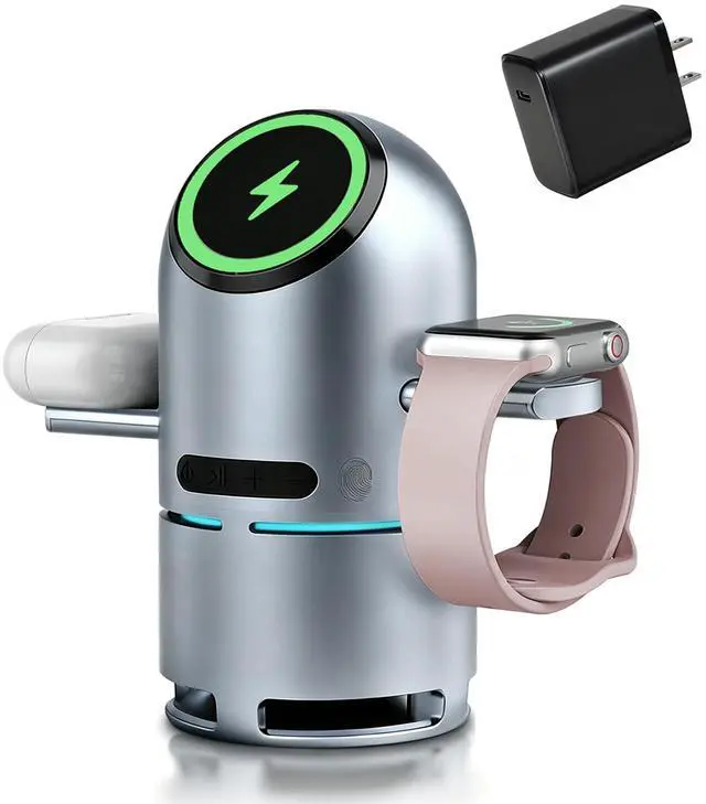 Main image of 3-in-1 Charging Station for Multiple Devices, Charging Stand with Portable Bulti-in Speaker, Qi2 Certified 30W Fast Wireless Charger for iPhone 17/16/15/14/13/12 Pro, Apple Watch & AirPods