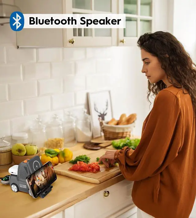 Alt view image 6 of 6 - Forklift Wireless Charging Station with Bluetooth Speaker, 4 in 1 Wireless Fast Charger Multiple Devices, Compatible with iPhone16 15 14 13 Pro Max Series, Apple iWatch, Airpods, Android Phones