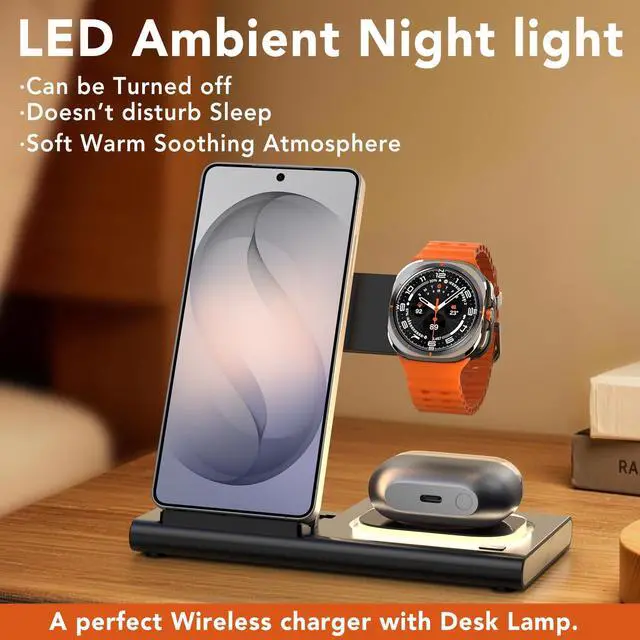 Alt view image 5 of 6 - Wireless Charger for Samsung Charger (Foldable & Nightlight),3 in 1 Charging Station for Samsung S26 Ultra/S25/S24/S23/S22/Note20 Z Fold Flip7, Travel Charger for Galaxy Watch 8/7/6/5/4/3/Galaxy Buds4