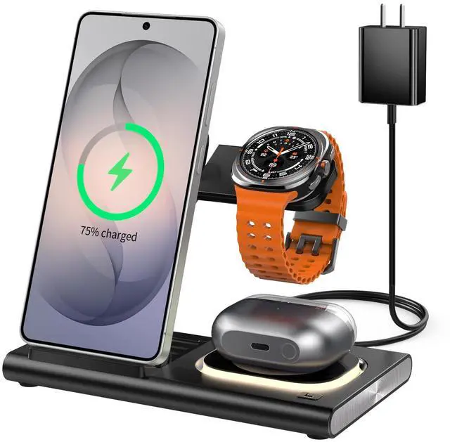 Main image of Wireless Charger for Samsung Charger (Foldable & Nightlight),3 in 1 Charging Station for Samsung S26 Ultra/S25/S24/S23/S22/Note20 Z Fold Flip7, Travel Charger for Galaxy Watch 8/7/6/5/4/3/Galaxy Buds4