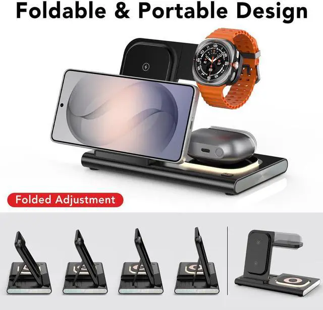 Alt view image 3 of 6 - Wireless Charger for Samsung Charger (Foldable & Nightlight),3 in 1 Charging Station for Samsung S26 Ultra/S25/S24/S23/S22/Note20 Z Fold Flip7, Travel Charger for Galaxy Watch 8/7/6/5/4/3/Galaxy Buds4