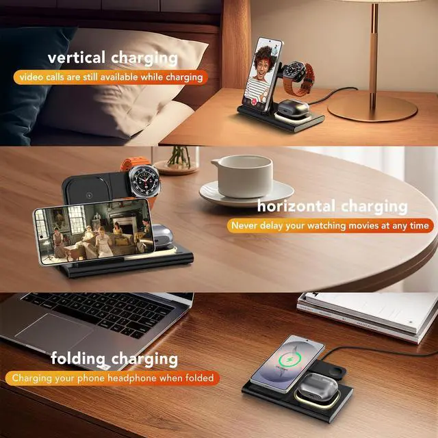 Alt view image 4 of 6 - Wireless Charger for Samsung Charger (Foldable & Nightlight),3 in 1 Charging Station for Samsung S26 Ultra/S25/S24/S23/S22/Note20 Z Fold Flip7, Travel Charger for Galaxy Watch 8/7/6/5/4/3/Galaxy Buds4