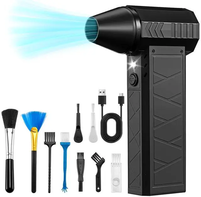 Main image of Compressed Air Duster, 180000RPM Electric Air Duster Whit LED Lighting & 9 Brush, 4 Gear Adjustable Turbo Fan, Cordless Air Blower Rechargeable, Air Duster for PC/Laptop/Keyboard/Car/Home Cleaner