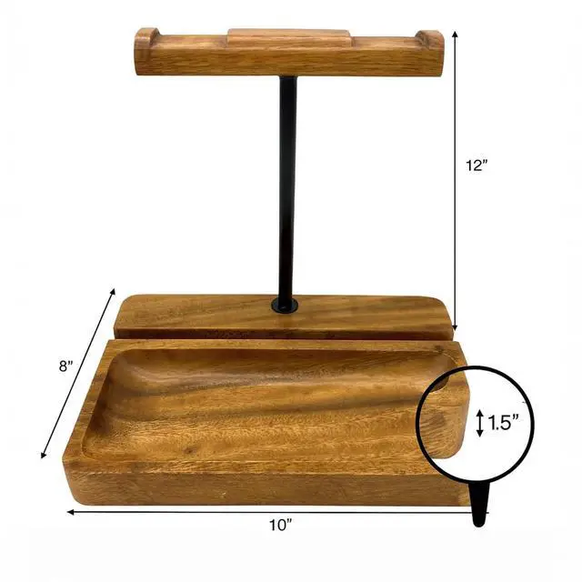 Alt view image 5 of 7 - Dual Headphone Stand, Solid Acacia Wood Headset Holder for 2 Headphones, Cell Phone & Tablet, Desk Organizer Tray for iPhone, iPad, Bose, Sony, Beats, Sennheiser, Gaming & Office Desk Setup