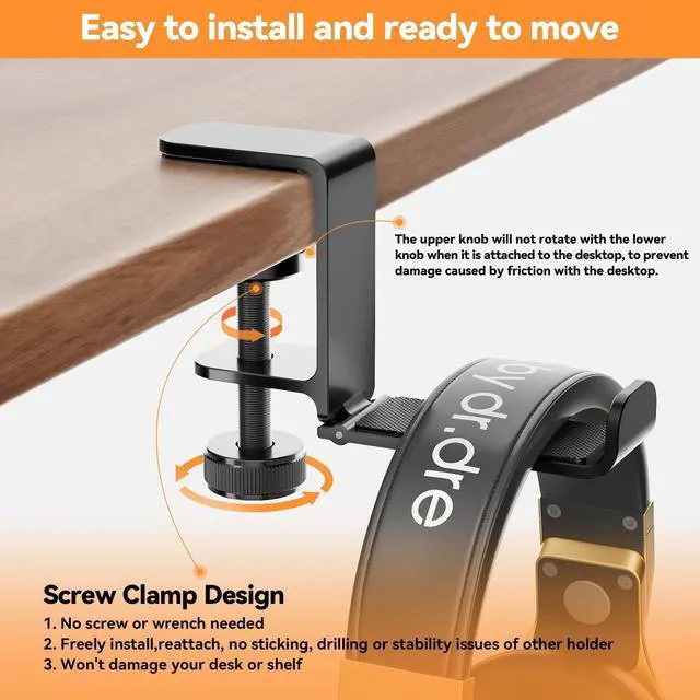 Alt view image 2 of 6 - Headphone Hanger Holder Stand -Under Desk Headphone Hanger Headset Hook Holder with FoldableSpace-Saving Aluminum Stand with Universal Fit for Gaming PC Accessories (Black-1PCS)