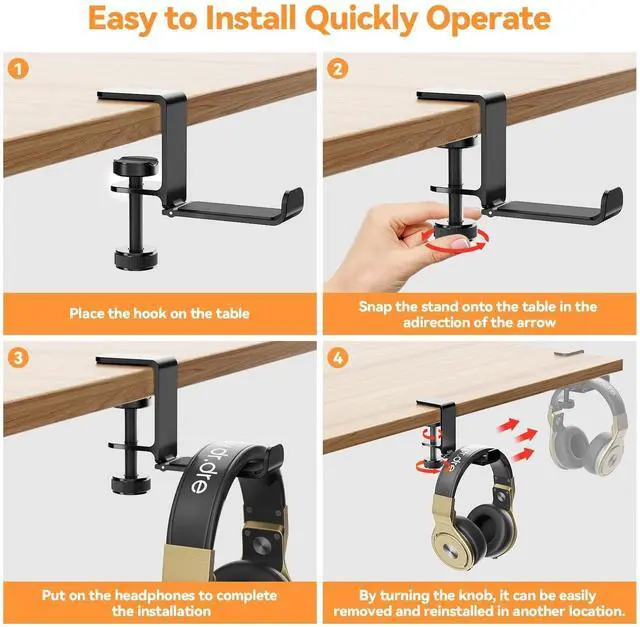 Alt view image 5 of 6 - Headphone Hanger Holder Stand -Under Desk Headphone Hanger Headset Hook Holder with FoldableSpace-Saving Aluminum Stand with Universal Fit for Gaming PC Accessories (Black-1PCS)
