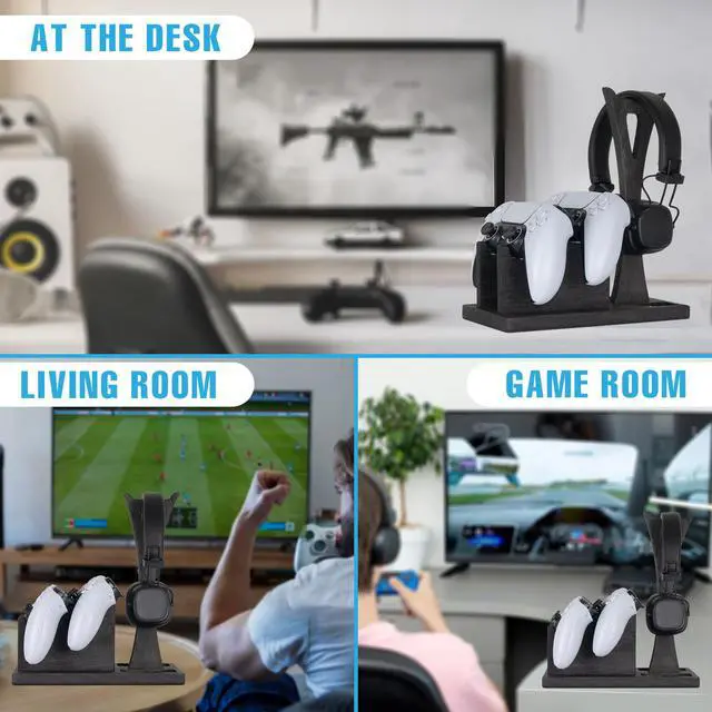 Alt view image 3 of 7 - Gamer Gifts for Men Teenage Boy Controller Holder & Headphone Stand, Stylish Gaming Accessories Setup Controller Stand Headset Stands, Unique Gifts for Gamers to Organize Gaming Equipment