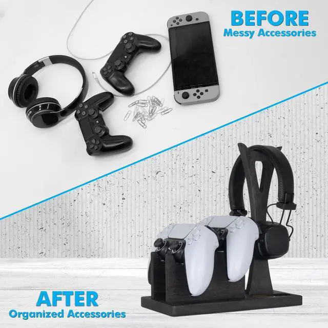 Alt view image 4 of 7 - Gamer Gifts for Men Teenage Boy Controller Holder & Headphone Stand, Stylish Gaming Accessories Setup Controller Stand Headset Stands, Unique Gifts for Gamers to Organize Gaming Equipment