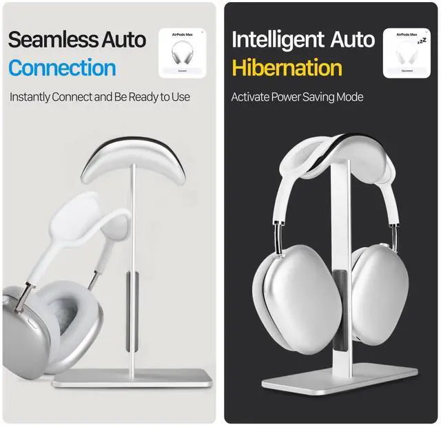 Alt view image 3 of 7 - AirPods max Stand with Sleep Mode, Headphone Stand for Desk, Aluminum, Anti-Slip Base, Anti-Scratch Touch Surface(Silver)
