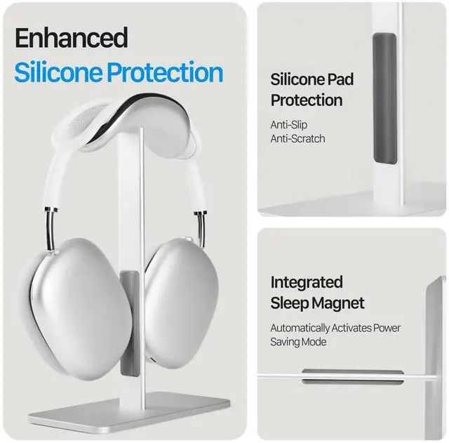 Alt view image 5 of 7 - AirPods max Stand with Sleep Mode, Headphone Stand for Desk, Aluminum, Anti-Slip Base, Anti-Scratch Touch Surface(Silver)