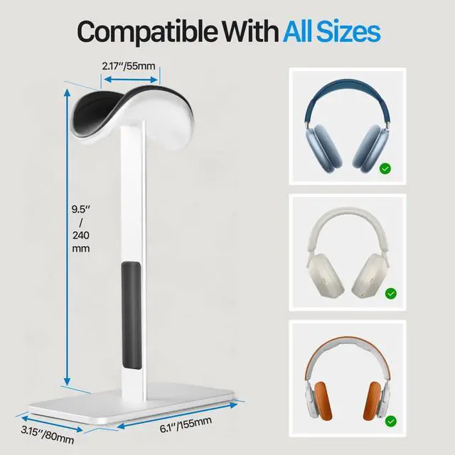 Alt view image 7 of 7 - AirPods max Stand with Sleep Mode, Headphone Stand for Desk, Aluminum, Anti-Slip Base, Anti-Scratch Touch Surface(Silver)
