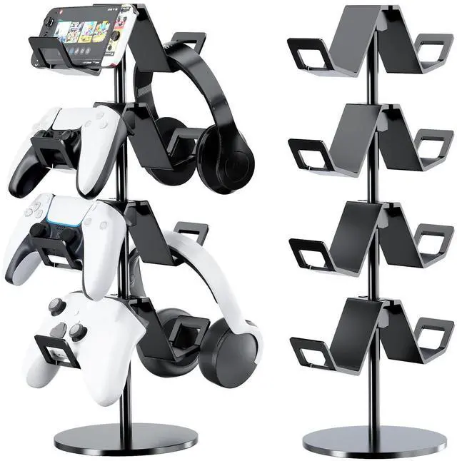Main image of Controller Holder 4 Tier,Headphone Stand - Adjustable Headset Holder for Xbox PS5 PS4 Switch Pro - Gaming Accessories Storage for Gamer,Desk/Floor(Black)