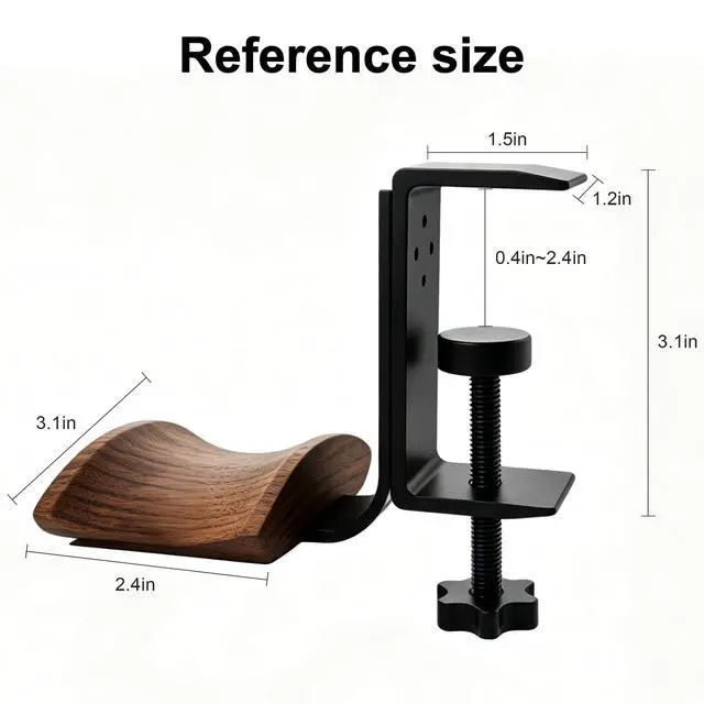 Alt view image 2 of 7 - Headphone Holder Walnut Wood & Solid Metal Headset Hanger Stand for Desk Adjustable Design Ideal Headphone Stand for All Headphone Sizes