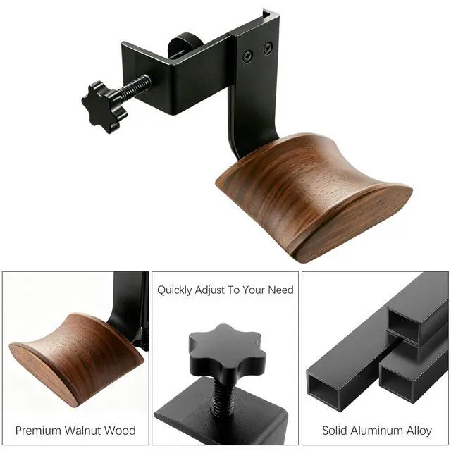 Alt view image 4 of 7 - Headphone Holder Walnut Wood & Solid Metal Headset Hanger Stand for Desk Adjustable Design Ideal Headphone Stand for All Headphone Sizes