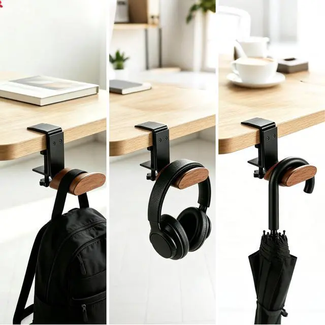 Alt view image 7 of 7 - Headphone Holder Walnut Wood & Solid Metal Headset Hanger Stand for Desk Adjustable Design Ideal Headphone Stand for All Headphone Sizes