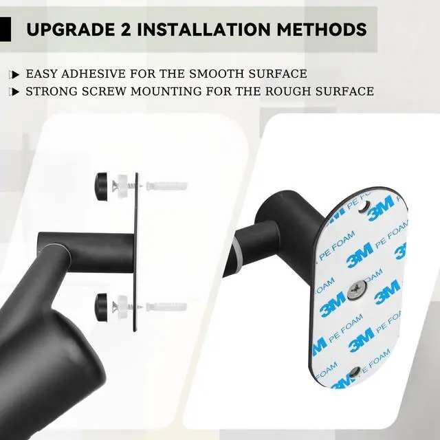 Alt view image 3 of 6 - 2 Pack Classroom Headphone Holder Wall Mount, Adjustable Metal Headset Hanger 14.4"-25.2", Black Adhesive & Screw Headphone Hook for Classroom, Library, Office and Bedroom