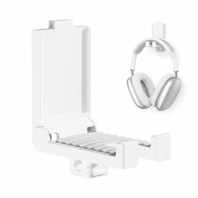 Main image of Headphone Holder Wall Mount, Foldable Adhesive Headset Hanger with Cable Management, No-Drill Wall Mount Stand for Gaming Headsets, Controllers & Desk Organization