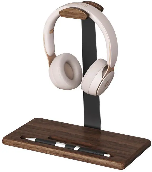 Main image of Walnut Headset Stand for Desk with Phone Holder | Headphone Stand Headphone Holder (Dark Walnut)
