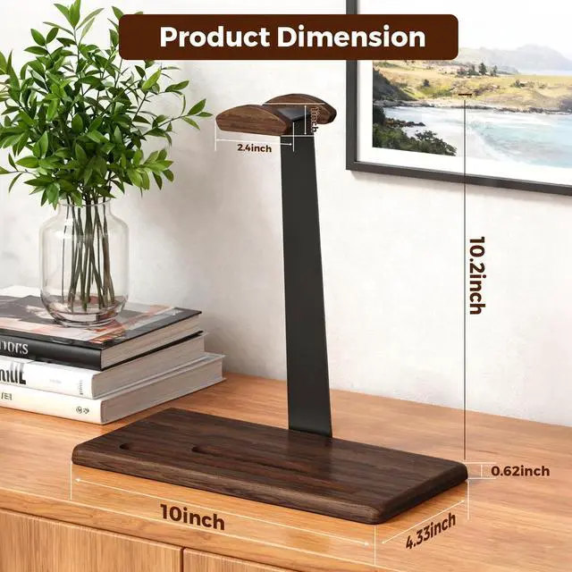 Alt view image 5 of 6 - Walnut Headset Stand for Desk with Phone Holder | Headphone Stand Headphone Holder (Dark Walnut)