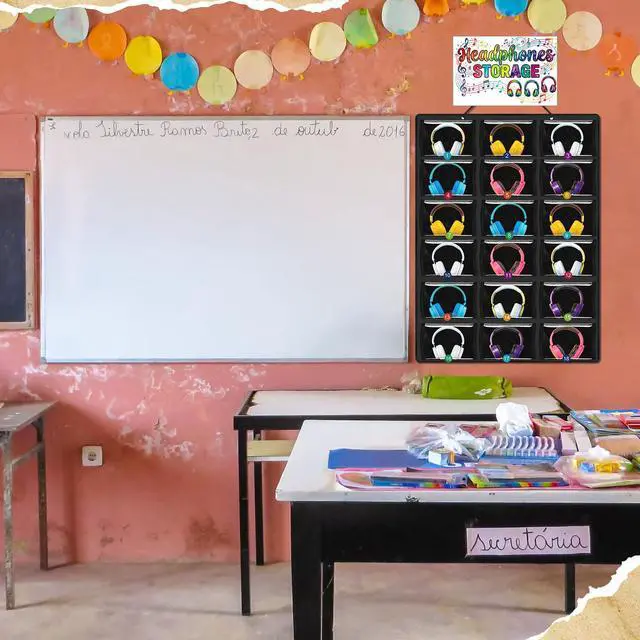 Alt view image 5 of 6 - 2 Pack Classroom Headphone Storage Organizer with 36 Pocket over The Door Hanging Clear PVC Pockets Holder Side Chart Storage Bag with Digital Stickers for Library Cell Phones, Calculators