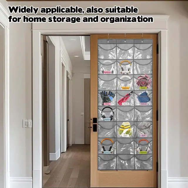 Alt view image 7 of 7 - 2 Pcs Headphone Storage Classroom, Over The Door Hanging Classroom Headphone Storage with Name Stickers 48 PVC Clear Organizer Holder Pockets with 6 Hooks for Library School Cell Phone Calculator