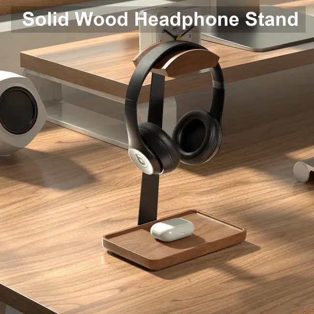Alt view image 2 of 6 - Wooden Headphone Stand, Solid Wooden Desktop Organizer, Universal Headset Holder for desk with Storage Base for AirPods Max, Sony, Bose, Razer, Sennheiser, Gaming equipment and gaming accessories