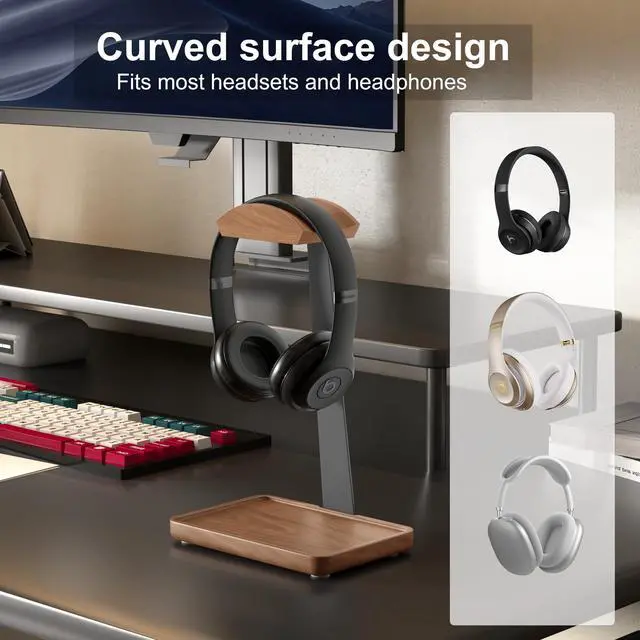 Alt view image 3 of 6 - Wooden Headphone Stand, Solid Wooden Desktop Organizer, Universal Headset Holder for desk with Storage Base for AirPods Max, Sony, Bose, Razer, Sennheiser, Gaming equipment and gaming accessories