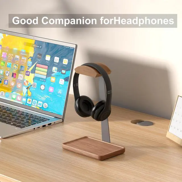 Alt view image 5 of 6 - Wooden Headphone Stand, Solid Wooden Desktop Organizer, Universal Headset Holder for desk with Storage Base for AirPods Max, Sony, Bose, Razer, Sennheiser, Gaming equipment and gaming accessories