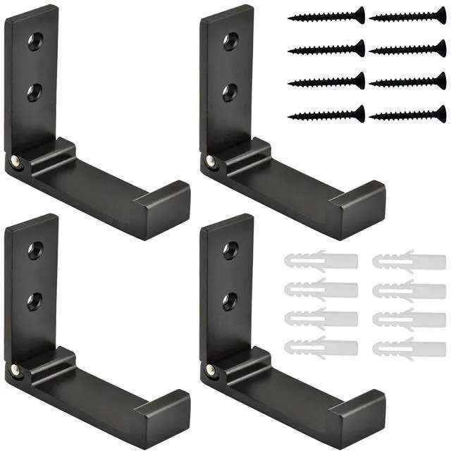 Alt view image 6 of 7 - Folding Coat Hooks, Foldable Wall Hooks for Hanging Aluminum Alloy Cloth Hanger Coat Hanger Headphones Holder Headset Wall Hanger Hook- Pack of 4