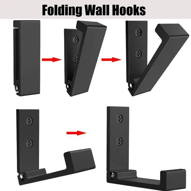 Alt view image 7 of 7 - Folding Coat Hooks, Foldable Wall Hooks for Hanging Aluminum Alloy Cloth Hanger Coat Hanger Headphones Holder Headset Wall Hanger Hook- Pack of 4