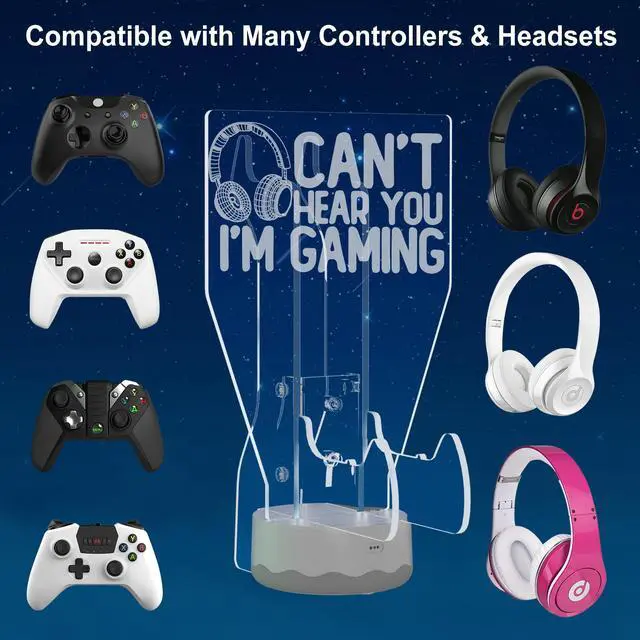 Alt view image 3 of 7 - Light Up Headset and Controller Stand, 16 Colors 3D LED Lights Gamepad Headphone Holder with Remote Control, Game Controller Hanger for All Universal Gaming PC Accessories
