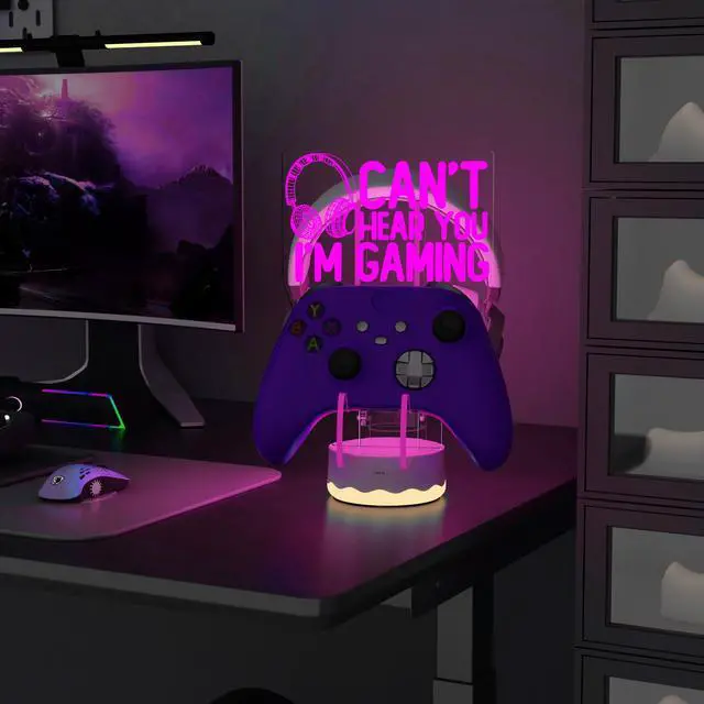 Alt view image 7 of 7 - Light Up Headset and Controller Stand, 16 Colors 3D LED Lights Gamepad Headphone Holder with Remote Control, Game Controller Hanger for All Universal Gaming PC Accessories